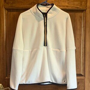 WOMAN'S 1/2 ZIP NAUTICA FLEECE, WHITE WITH NAVY BLUE TRIM, SIZE MEDIUM, EUC